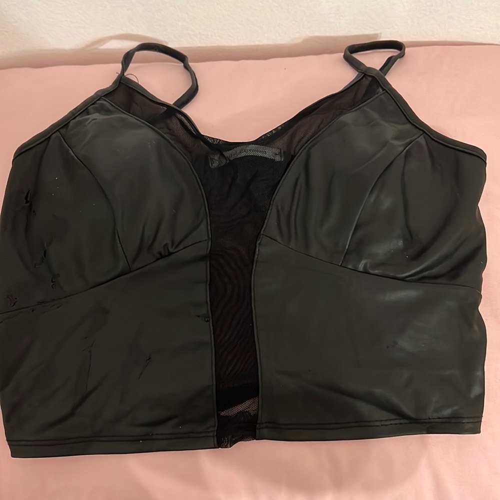Leather mesh crop top